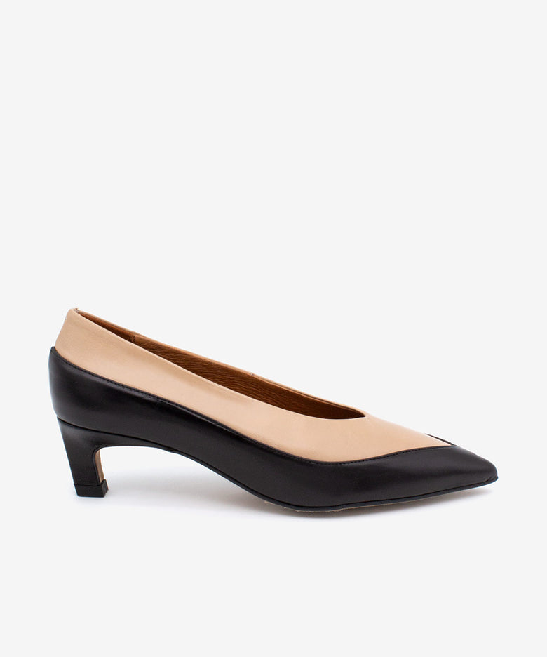 CHERIE – Zapato de mujer de salón con tacón mini de piel en dos colores – negro – Talla 35 – Ángel Alarcón