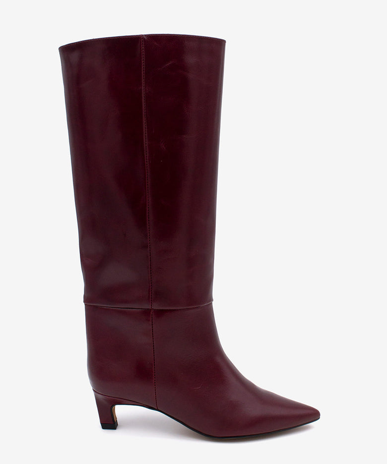 GAELLE – Bota de mujer de caña alta y tacón mini de piel con brillo – Talla 35 – Ángel Alarcón