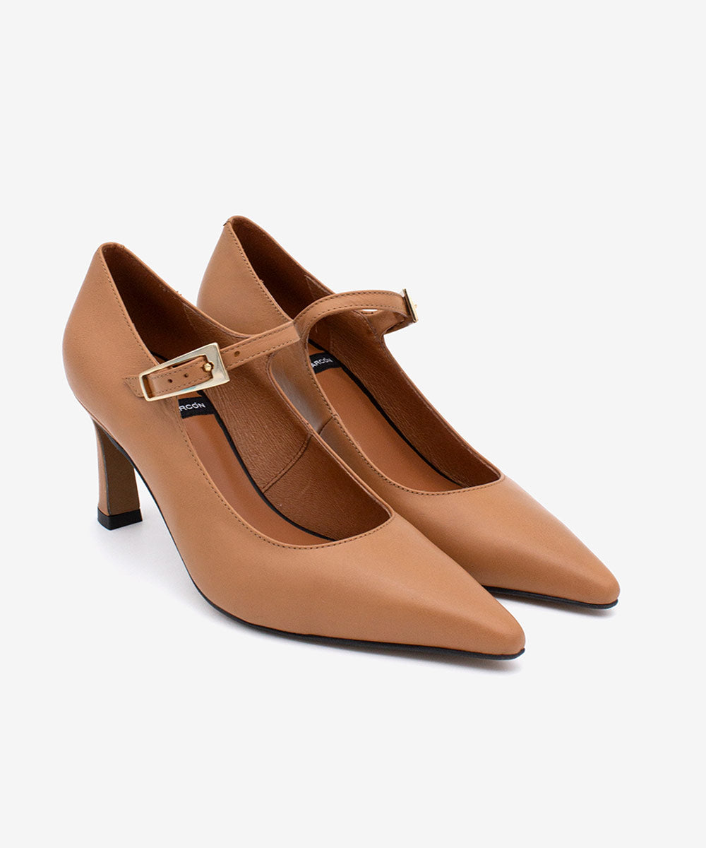 MELIE – Merceditas stiletto con tacón fino – camel – Talla 39 – Ángel Alarcón