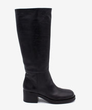 ICITA – Bota de caña alta con suela ancha y tacón cómodo de piel natural – negro – Talla 35 – Ángel Alarcón