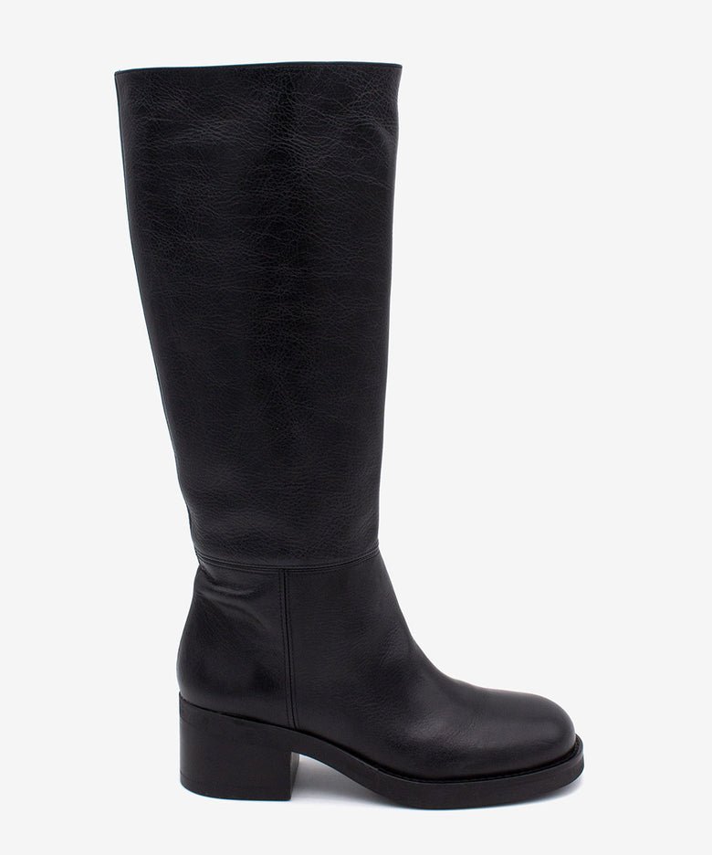 ICITA – Bota de caña alta con suela ancha y tacón cómodo de piel natural – negro – Talla 35 – Ángel Alarcón