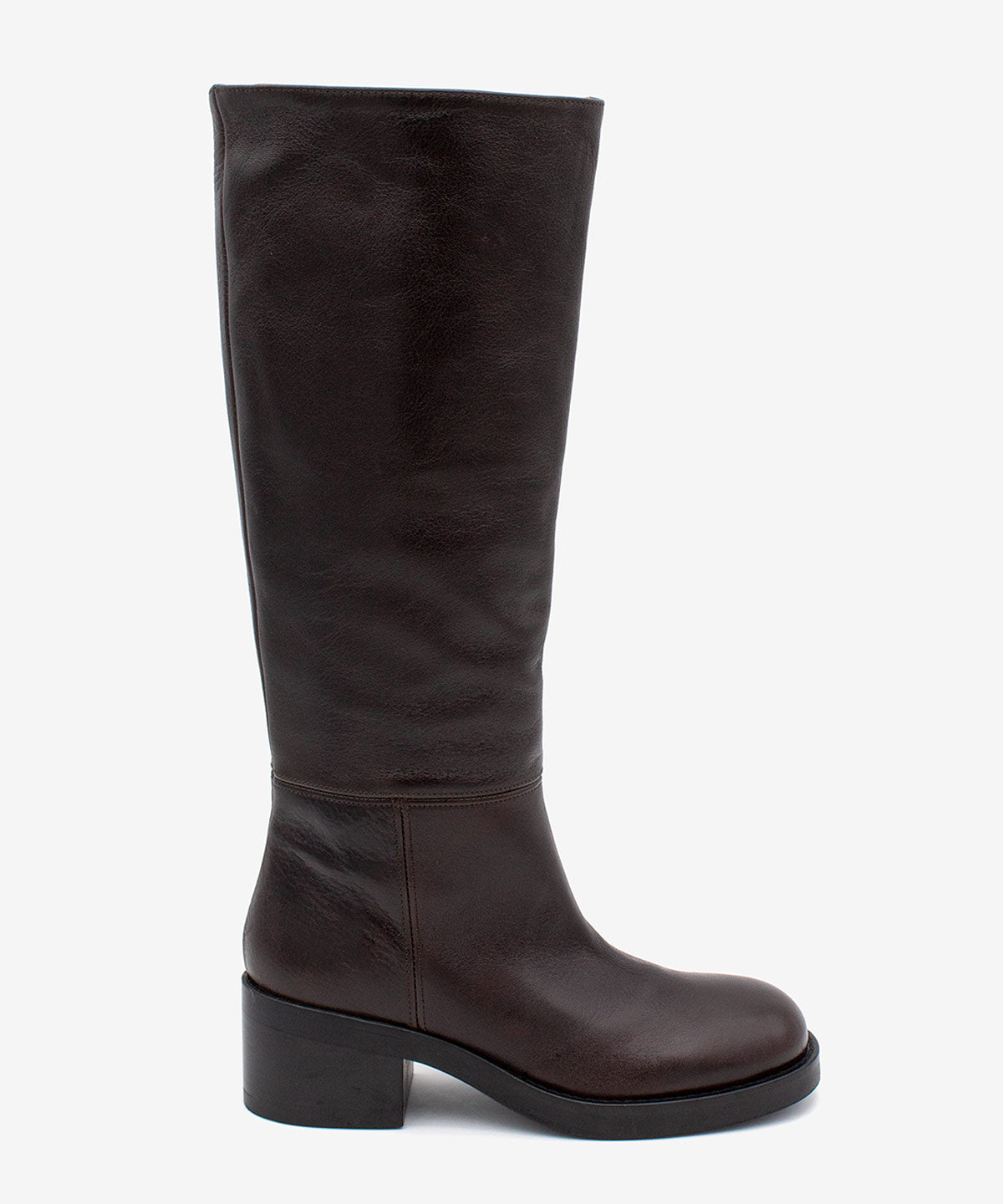 ICITA – Bota de caña alta con suela ancha y tacón cómodo de piel natural – marrón oscuro – Talla 38 – Ángel Alarcón