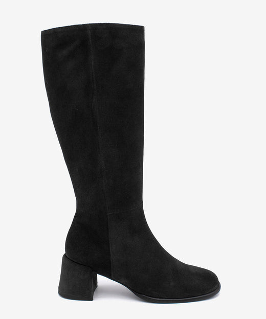 YTIA – Bota de caña alta con tacón bajo cómodo de serraje – negro – Talla 35 – Ángel Alarcón