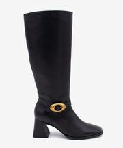 TIARA – Bota de mujer de caña alta con tacón ancho de piel – negro – Talla 35 – Ángel Alarcón