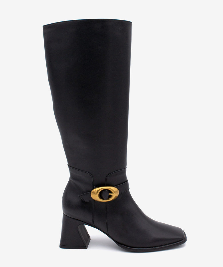 TIARA – Bota de mujer de caña alta con tacón ancho de piel – negro – Talla 35 – Ángel Alarcón