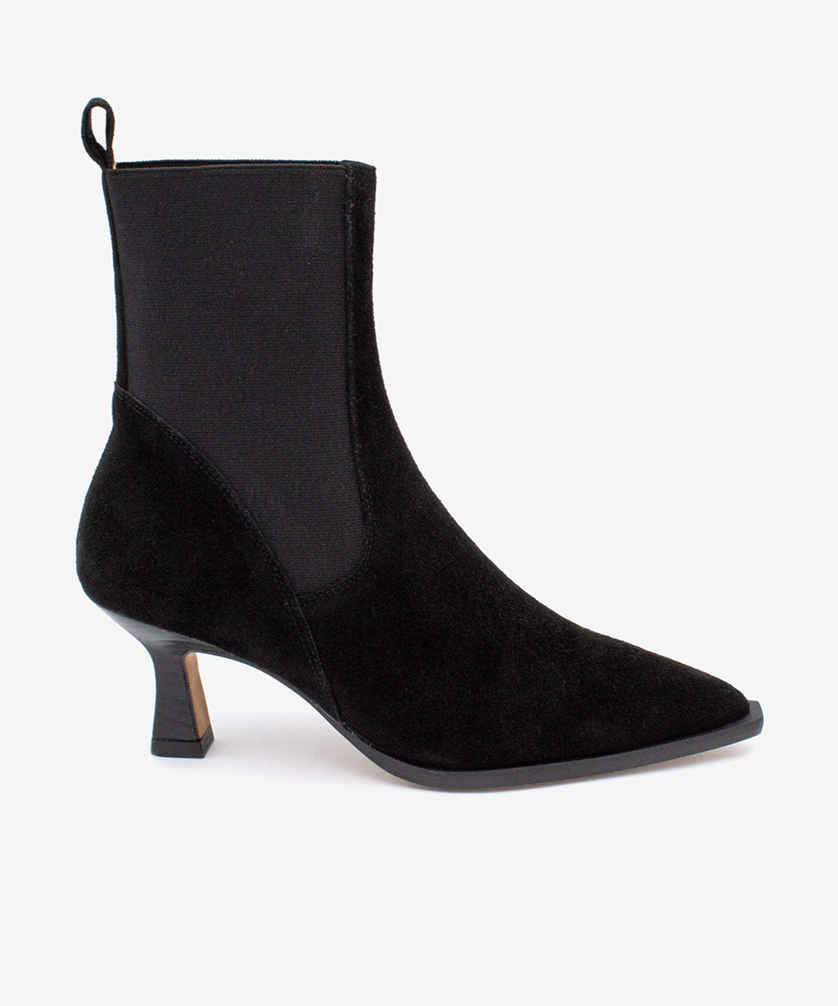 BRIELAS – Botín de mujer tipo Chelsea con tacón fino de serraje – negro – Talla 39 – Ángel Alarcón