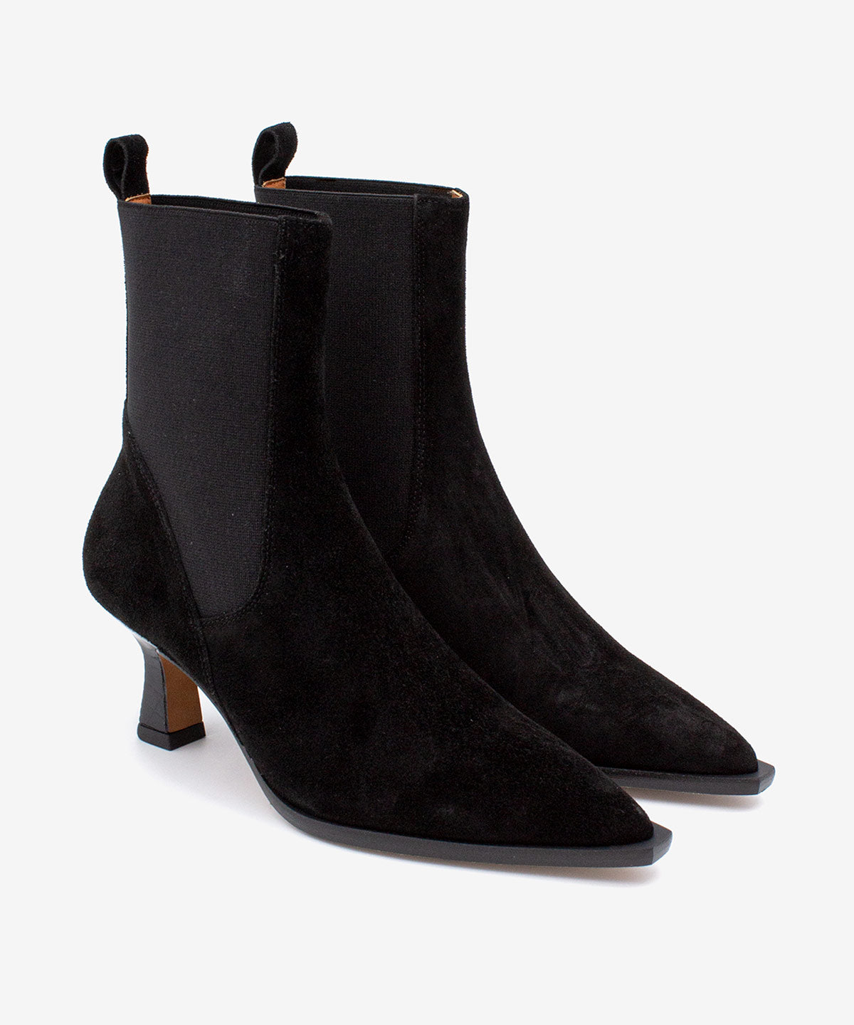 BRIELAS – Botín de mujer tipo Chelsea con tacón fino de serraje – negro – Talla 39 – Ángel Alarcón