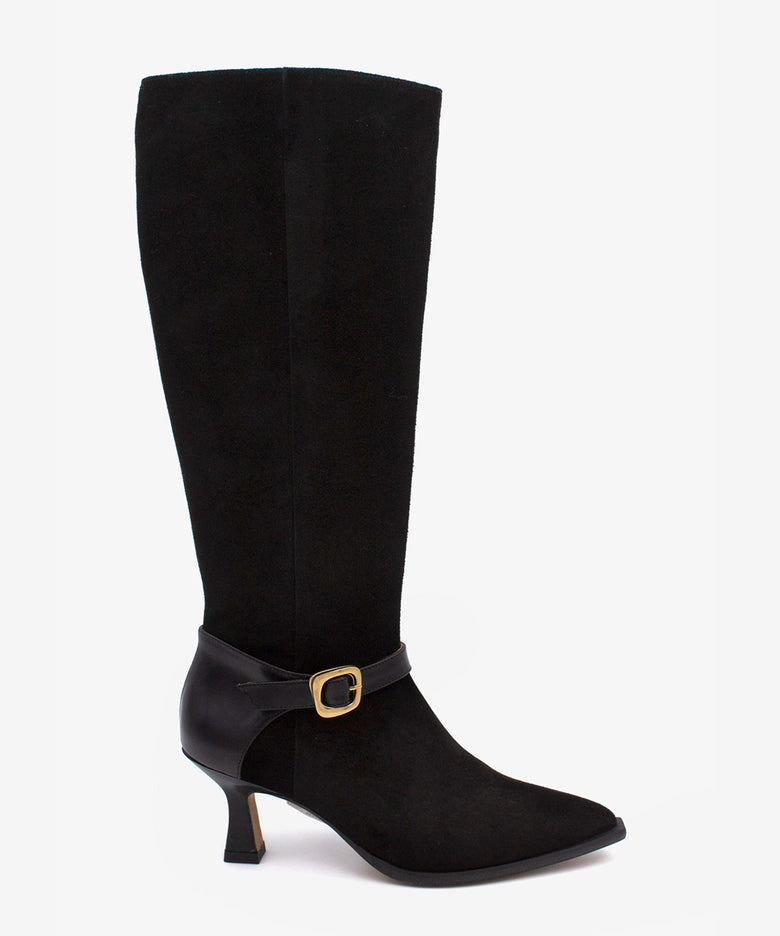 AMAYA – Bota de caña alta con tacón fino y hebilla – negro – Talla 35 – Ángel Alarcón