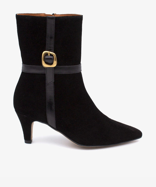 FLORINE – Botín de mujer con cremallera lateral y diseño sofisticado de serraje y piel – negro – Talla 35 – Ángel Alarcón
