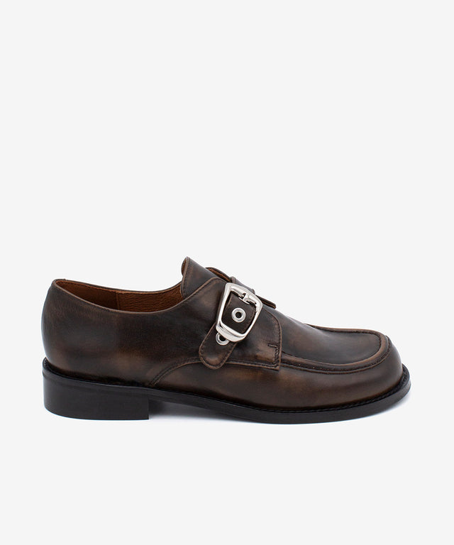 GISELLE - Mocasín de tacón bajo con hebilla en piel cepillada - Zapatos taupe - Zapatos de mujer Ángel Alarcón - Women Shoes 2026