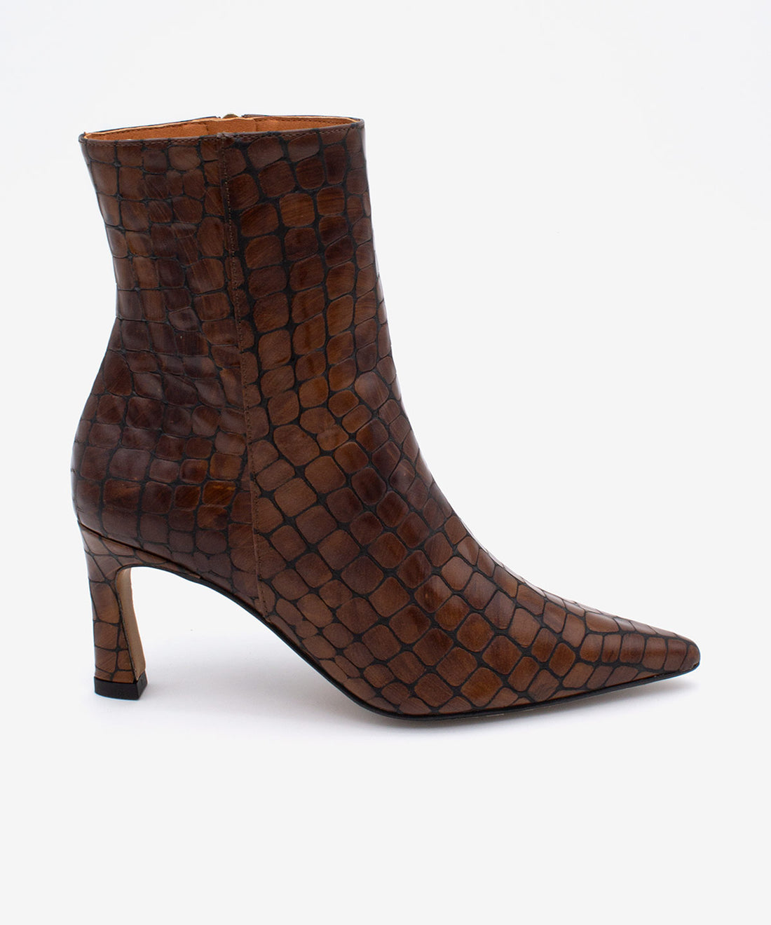 ZAIRA – Botín de mujer con tacón fino en piel print croco – marrón – Talla 35 – Ángel Alarcón