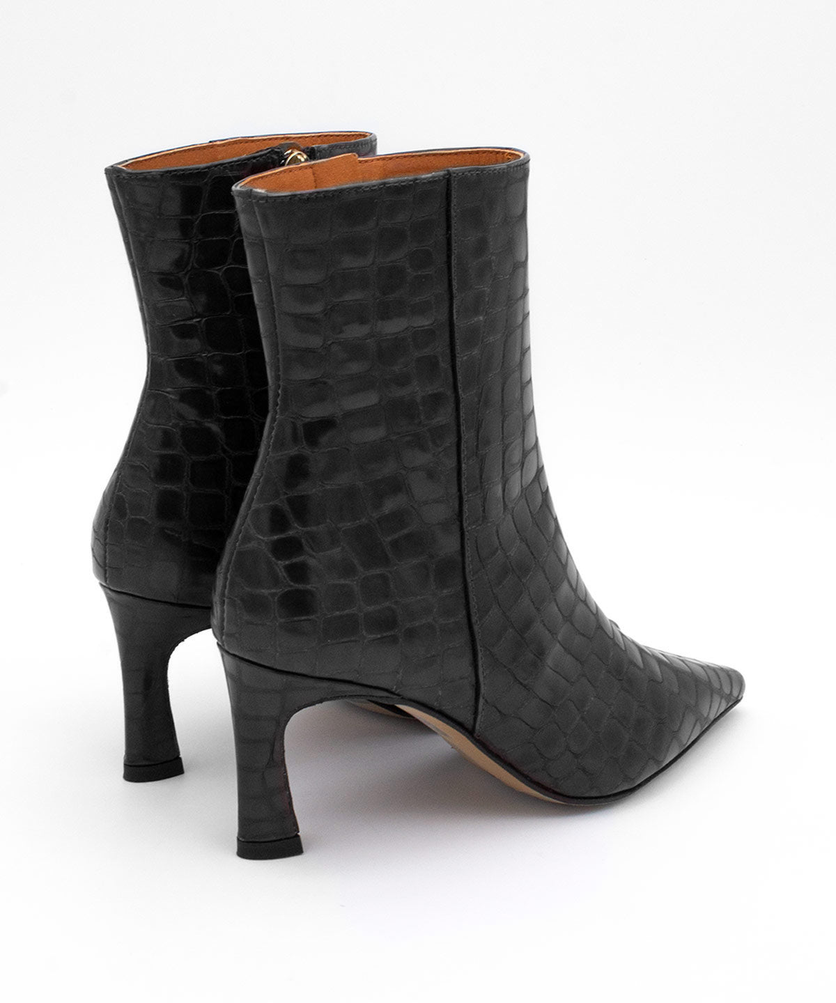 ZAIRA – Botín de mujer con tacón fino en piel print croco – negro – Talla 40 – Ángel Alarcón