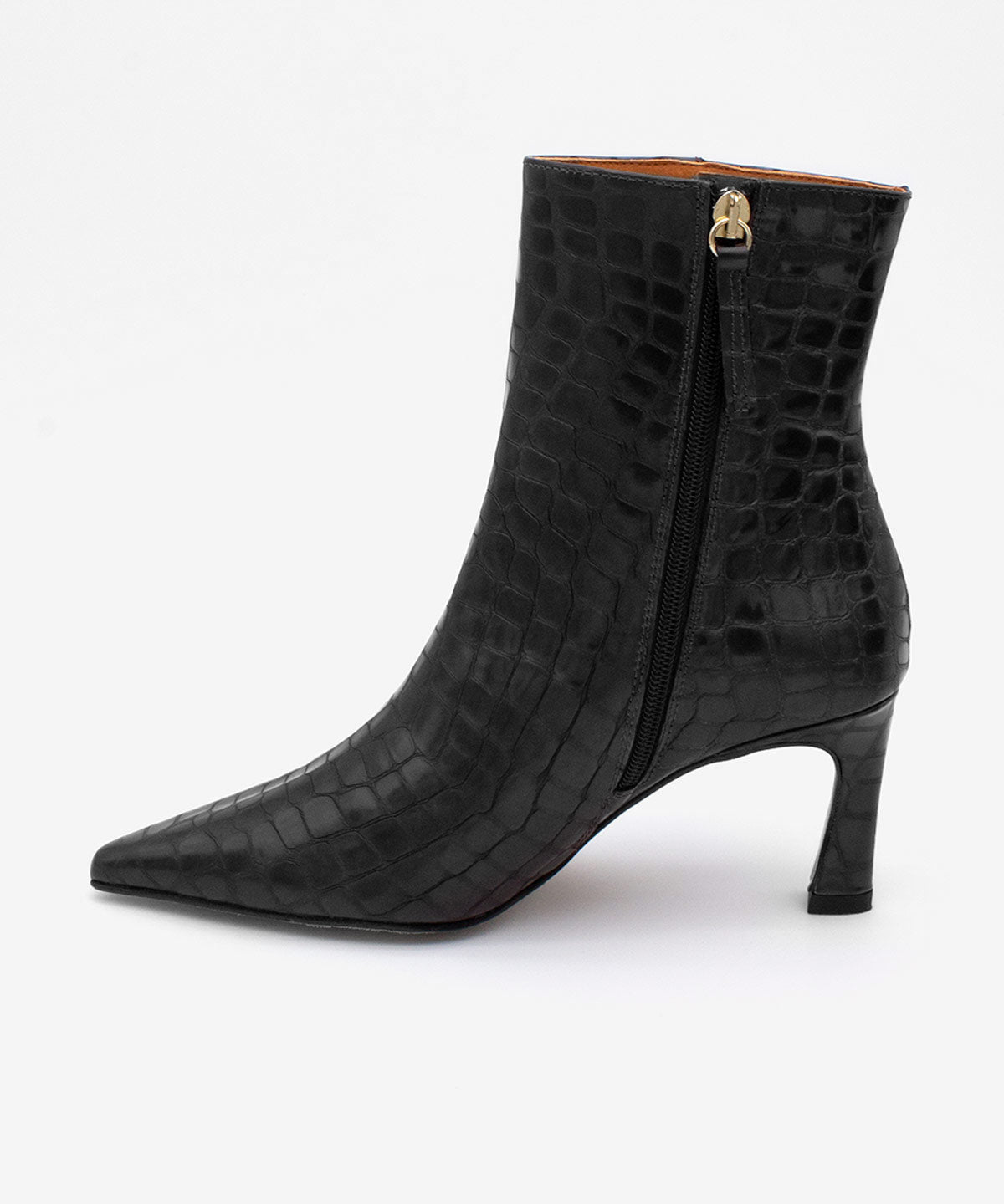 ZAIRA – Botín de mujer con tacón fino en piel print croco – negro – Talla 41 – Ángel Alarcón