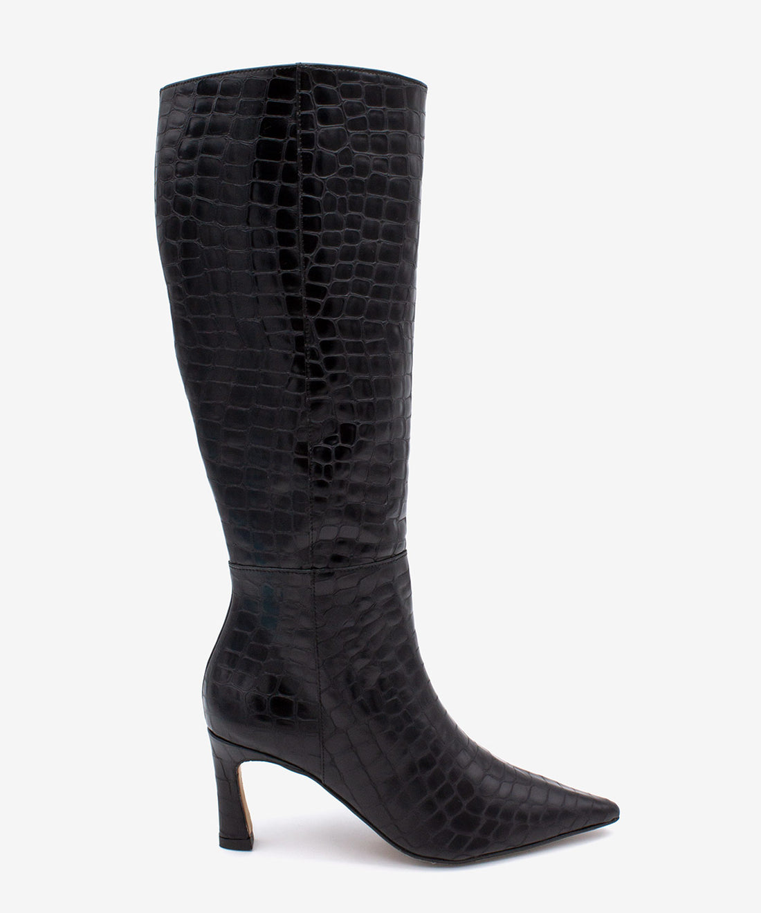 HATA – Bota de mujer con tacón alto fino de piel print croco – negro – Talla 35 – Ángel Alarcón
