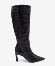 HATA – Bota de mujer con tacón alto fino de piel print croco – negro – Talla 35 – Ángel Alarcón
