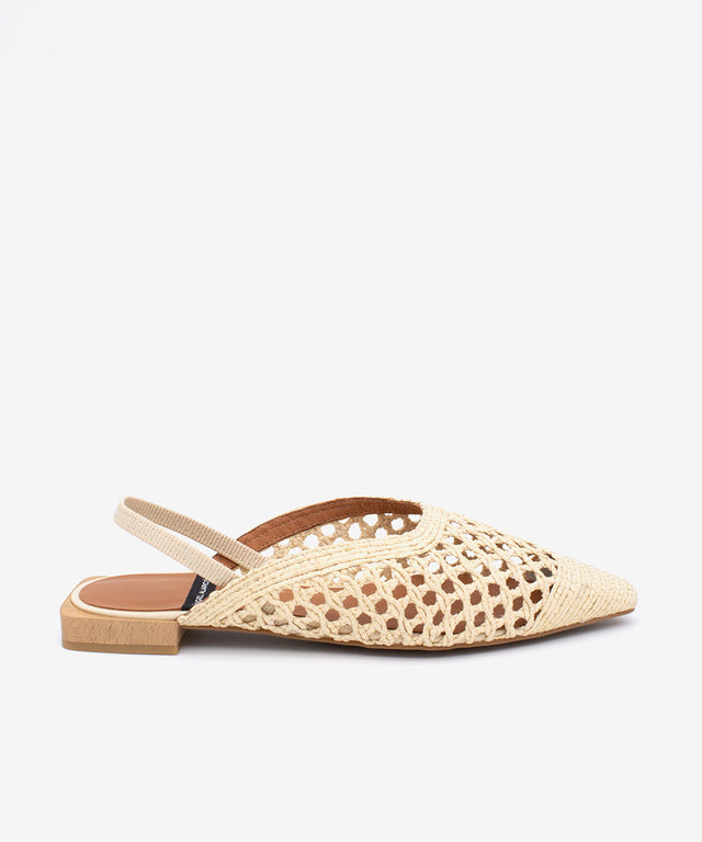 GAIA – Bailarina destalonada plana de rafia calda – beige – Ángel Alarcón