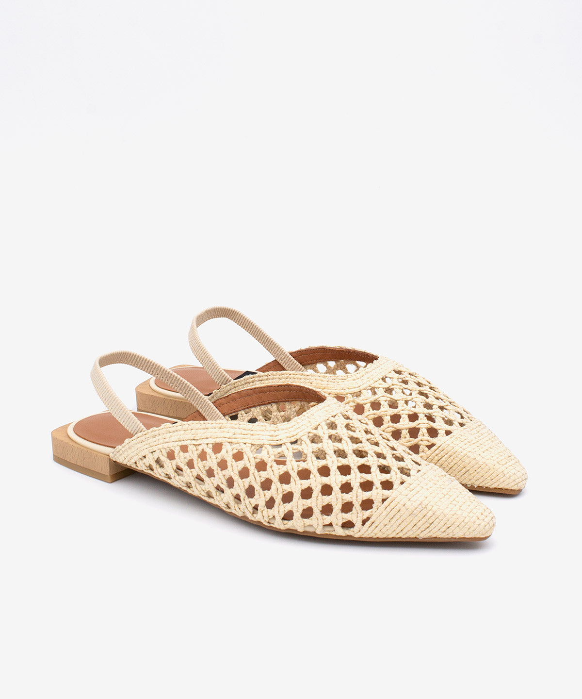 GAIA – Bailarina destalonada plana de rafia calda – beige – Ángel Alarcón