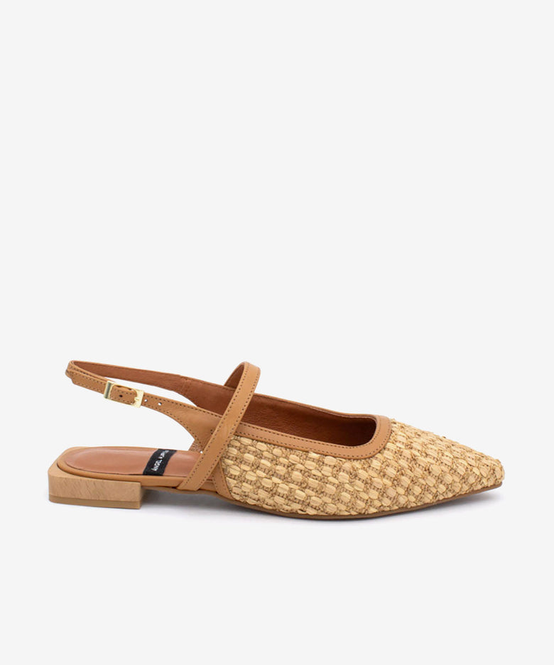IMELDA – Merceditas planas destalonadas de mujer de rafia – camel – Talla 35 – Ángel Alarcón