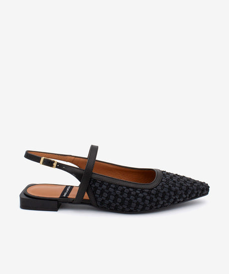 IMELDA – Merceditas planas destalonadas de mujer de rafia – negro – Talla 38 – Ángel Alarcón
