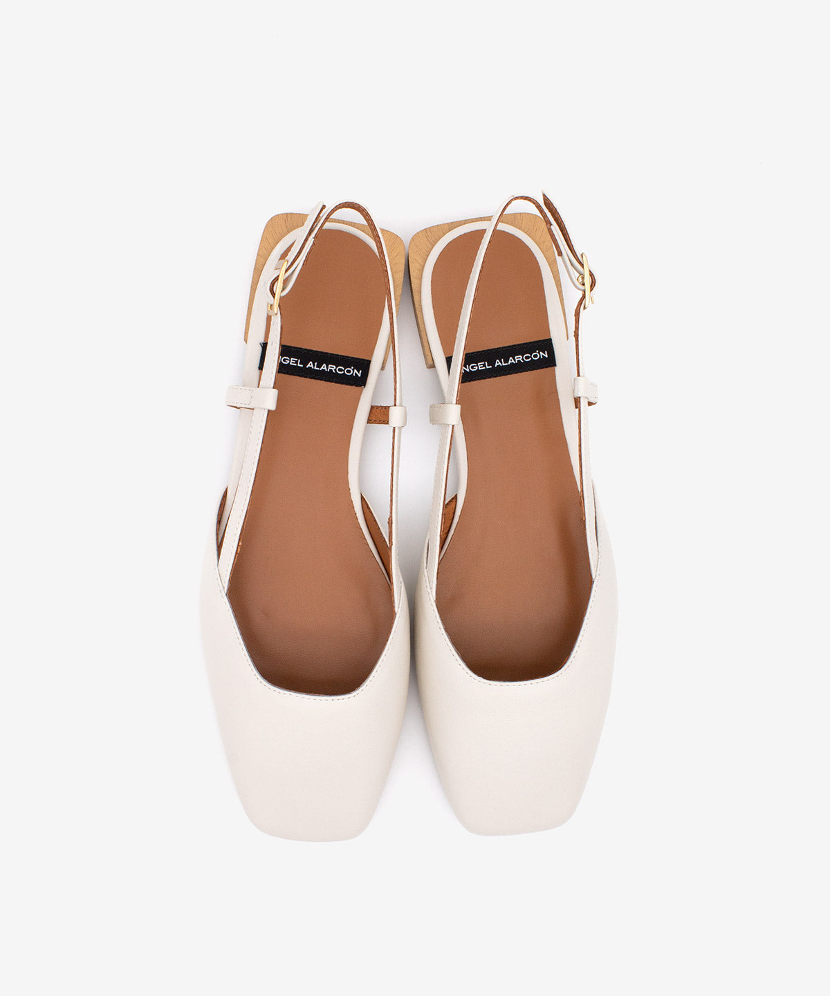 GIADA – Bailarina destalonada con tacón plano cuadrado – blanco – Talla 37 – Ángel Alarcón
