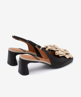 FLORA – Salón destalonado con tacón ancho y flor de adorno bicolor – negro – Talla 37 – Ángel Alarcón