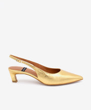 SUZANNE – Salón destalonado con tacón bajo de piel metalizada – oro – Talla 35 – Ángel Alarcón