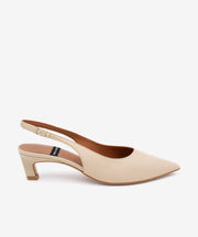 SUZANNE – Salón destalonado con tacón bajo de piel grano suave – blanco – Talla 35 – Ángel Alarcón