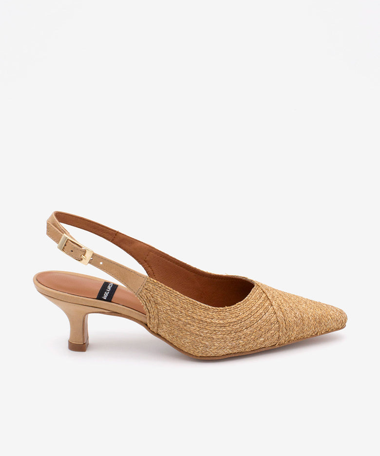 OLIVIA – Salón destalonado con tacón bajo de rafia – beige – Talla 38 – Ángel Alarcón