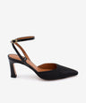 AMALIA – Stiletto destalonado con pulsera y tacón comodo de rafia y piel – negro – Talla 37 – Ángel Alarcón