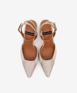 AMALIA – Stiletto destalonado con pulsera y tacón comodo de rafia y piel – oro – Talla 37 – Ángel Alarcón