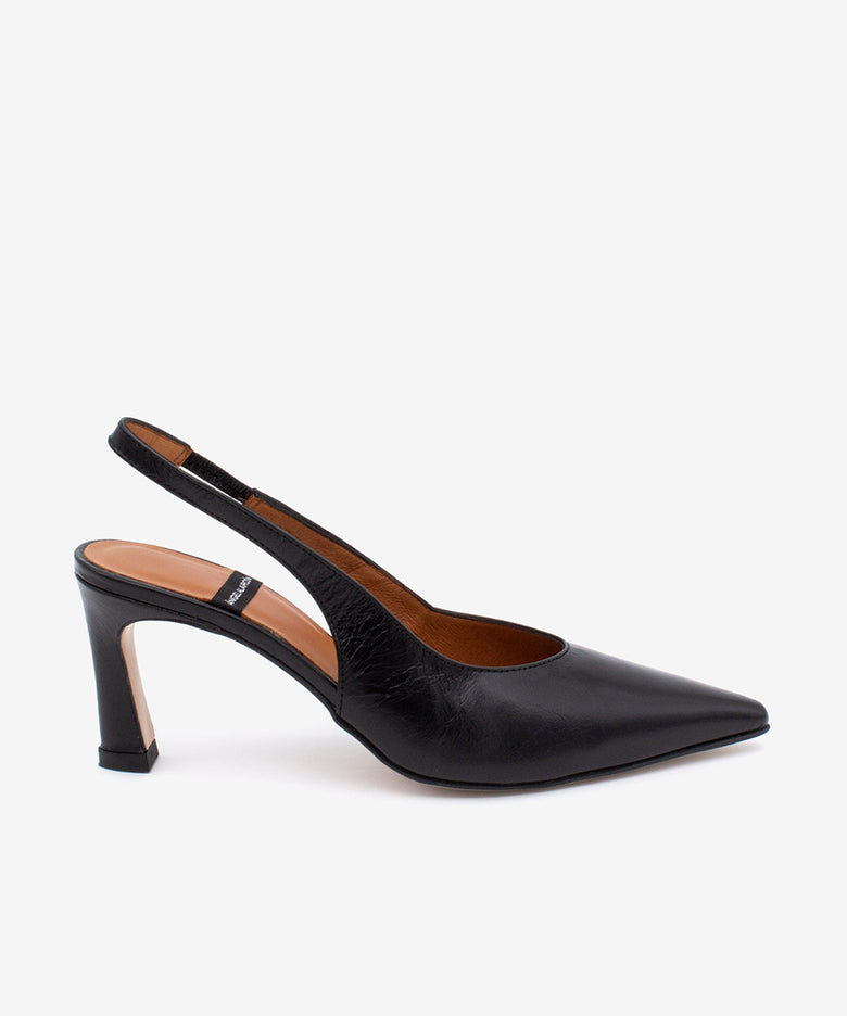 NARA – Stiletto destalonado con tacón alto de piel texturizada – negro – Talla 36 – Ángel Alarcón