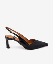 CAROLA – Stiletto destalonado con tacón alto de piel y pala de rafia – negro – Talla 37 – Ángel Alarcón