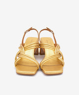 AURORA – Sandalia de tiras acolchadas con tacón ancho de piel metalizada – oro – Talla 39 – Ángel Alarcón