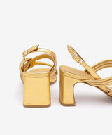 AURORA – Sandalia de tiras acolchadas con tacón ancho de piel metalizada – oro – Talla 40 – Ángel Alarcón