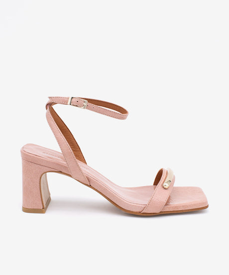 SIBILA – Sandalias de tira con adorno, pulsera y tacón en piel brillante – rosa – Talla 38 – Ángel Alarcón