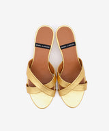 ELODIA – Mules de tacón fino cómodo con pala cruzada de piel metalizada – oro – Talla 38 – Ángel Alarcón