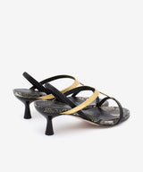 CINZA – Sandalia elegante de tacón fino medio multicolor negro dorado y print serpiente verde - Zapatos Negros - Zapatos de mujer Ángel Alarcón - Women Shoes 2026
