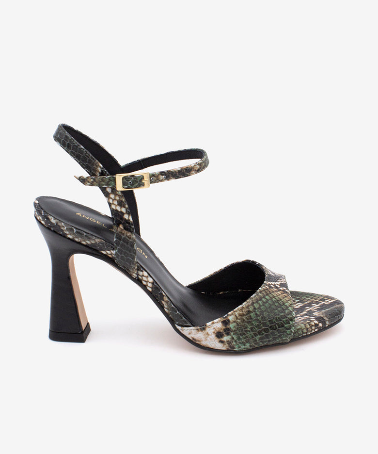 DORAT – Sandalia de vestir y fiesta con tacón alto de piel print snake – negro – Talla 35 – Ángel Alarcón
