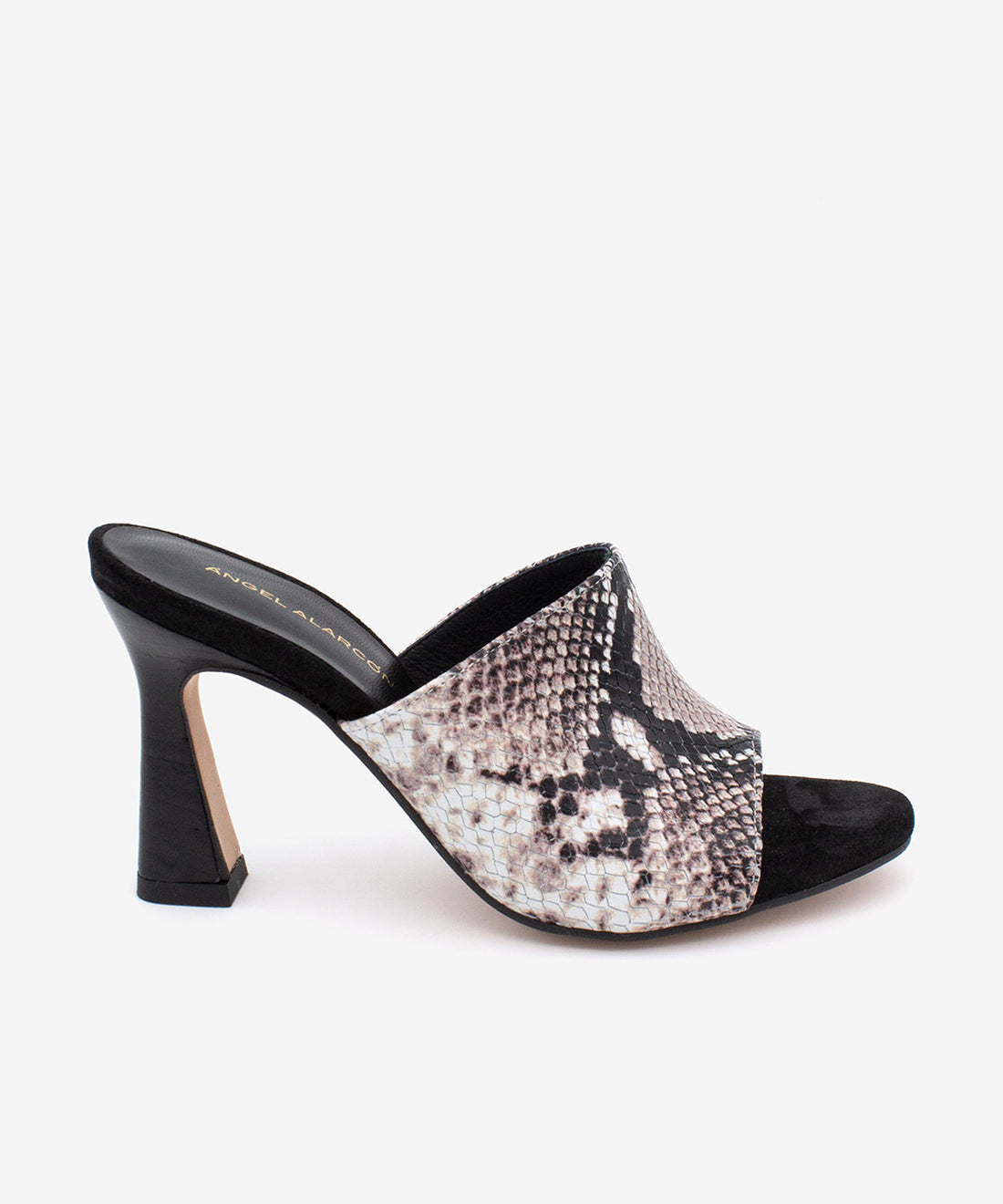 ALMAU – Mules de vestir elegantes con tacón alto de piel print serpiente – negro – Talla 35 – Ángel Alarcón
