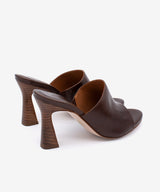 ALMAU – Mules de vestir elegantes con tacón alto efecto madera de piel texturizada – marrón – Talla 37 – Ángel Alarcón