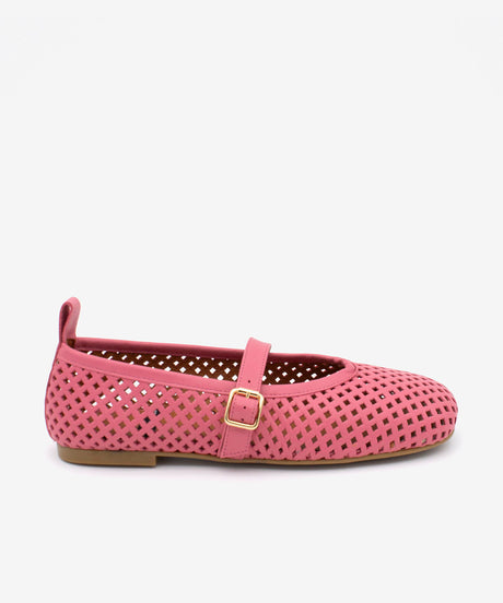 TIZIANA - Merceditas planas de mujer de piel troquelada a láser – rosa – Talla 35 – Ángel Alarcón