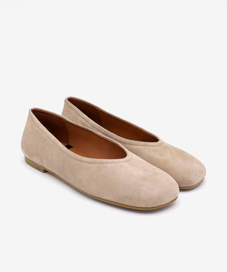 SAMANTA – Bailarina de mujer plana y cómoda de serraje – beige – Talla 36 – Ángel Alarcón