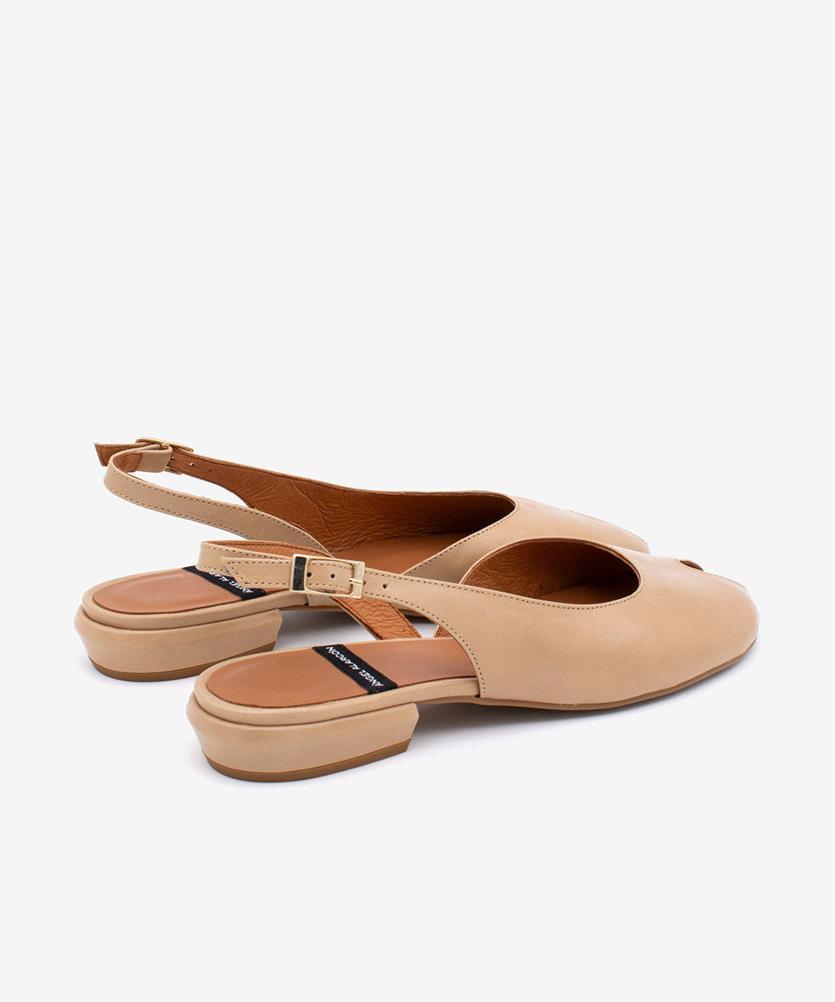 MATILDE – Bailarina destalonada peep toe en piel texturizada – beige – Talla 35 – Ángel Alarcón