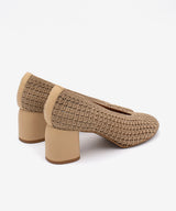 ESTER – Salón de mujer de trenzado elástico con tacón cómodo y piel - Zapatos color camel - Zapatos de mujer Ángel Alarcón - Women Shoes 2026