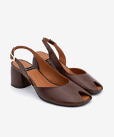 CRISTINA – Salón destalonado peep toe con tacón ancho de piel texturizada – marrón – Talla 36 – Ángel Alarcón