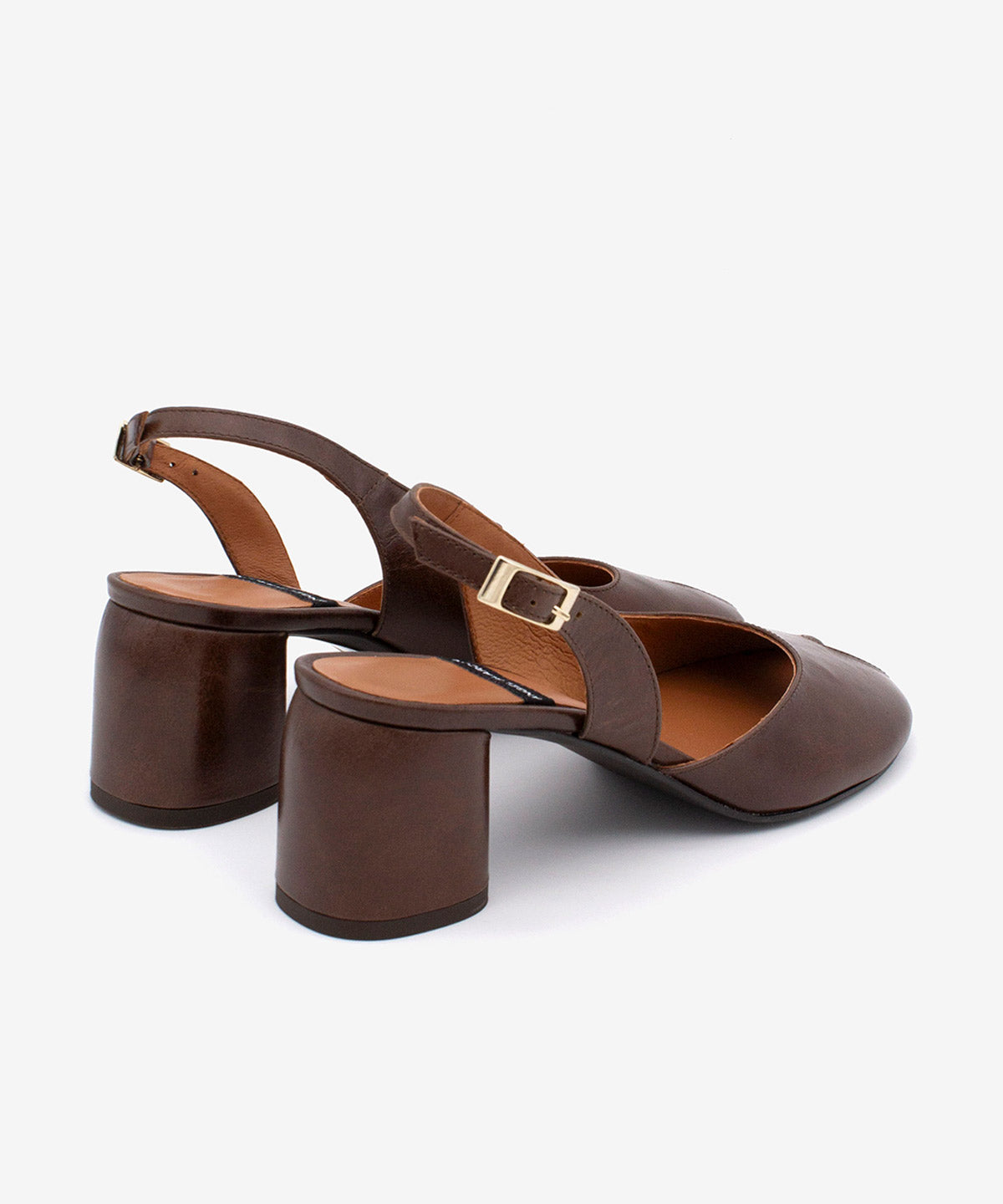 CRISTINA – Salón destalonado peep toe con tacón ancho de piel texturizada – marrón – Talla 37 – Ángel Alarcón
