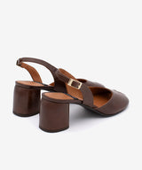 CRISTINA – Salón destalonado peep toe con tacón ancho de piel texturizada – marrón – Talla 37 – Ángel Alarcón