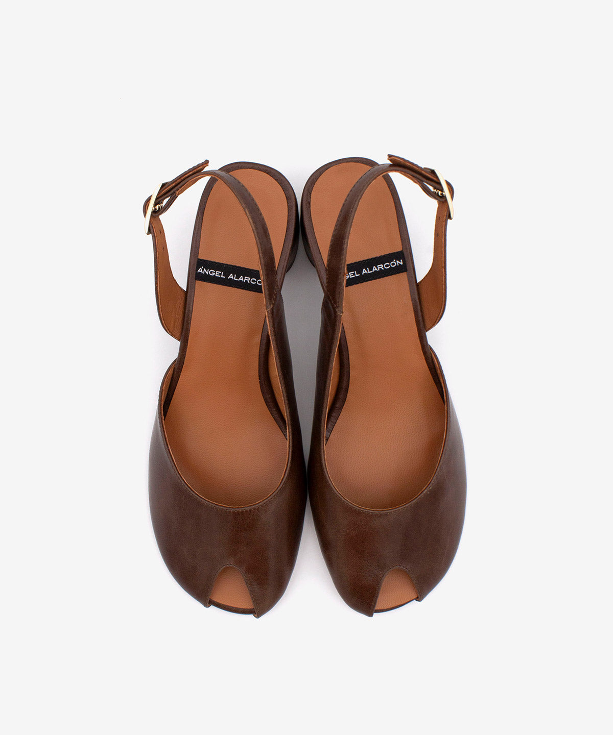 CRISTINA – Salón destalonado peep toe con tacón ancho de piel texturizada – marrón – Talla 38 – Ángel Alarcón