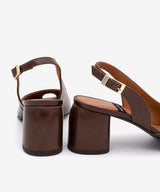 CRISTINA – Salón destalonado peep toe con tacón ancho de piel texturizada – marrón – Talla 40 – Ángel Alarcón