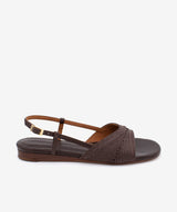 ALISA - Sandalias de mujer planas de piel con rafia para el verano - Zapatos m. oscuro - Zapatos de mujer Ángel Alarcón - Women Shoes 2026